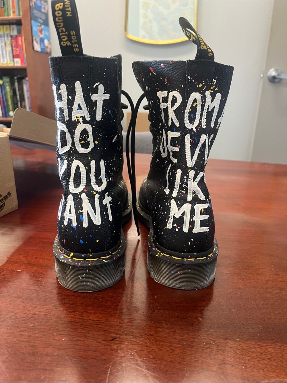 Dr. Martens Black Leather Paint-Splatter Lace-Up Boots - Picture 2 of 8